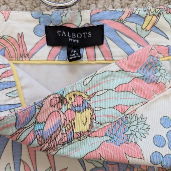 NEW Talbots Canvas A Line Skirt 4 Petite Ivory Pastel Jungle Tropical Parrot 4P - Picture 5 of 15